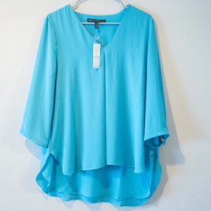WHBM single pleat blue blouse NWT 3/4 sleeves